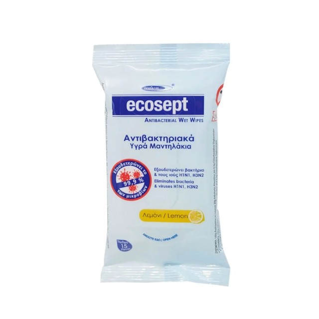 Ecosept Antiseptic Wipes Lemon 15τεμ (Αντιβακτηριακά Μαντηλάκια Χεριών με Άρωμα Λεμόνι)