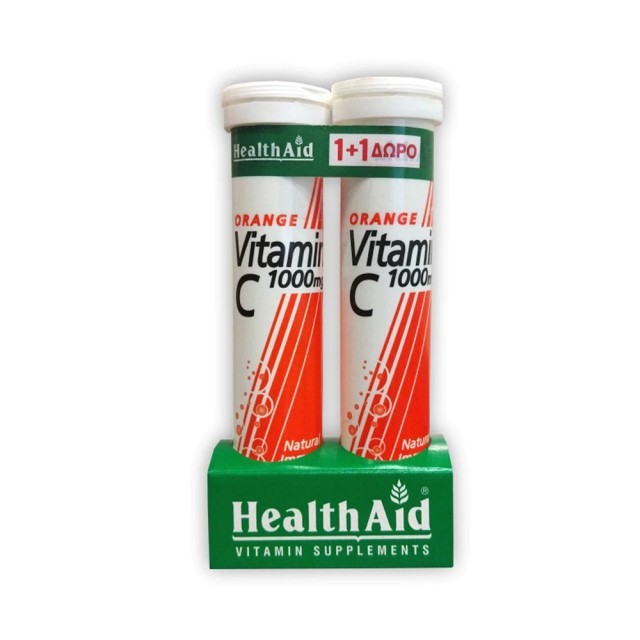 Health Aid Vitamin C 1000mg Orange 2x20tabs (ΣΕΤ Συμπληρωμάτων Διατροφής με Βιταμίνη C σε Αναβράζουσες Ταμπλέτες 1+1 ΔΩΡΟ)