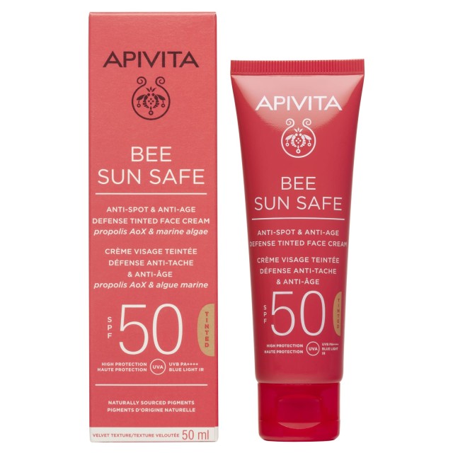 Apivita Bee Sun Safe Anti Spot & Anti Age Defense Tinted Face Cream SPF50 50ml (Αντηλιακή Κρέμα Προσώπου Κατά των Πανάδων & των Ρυτίδων με Χρώμα)