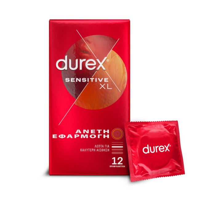Durex Sensitive Thin Feel XL 12τεμ (Πολύ Λεπτά Προφυλακτικά για Καλύτερη Αίσθηση - Άνετη Εφαρμογή)