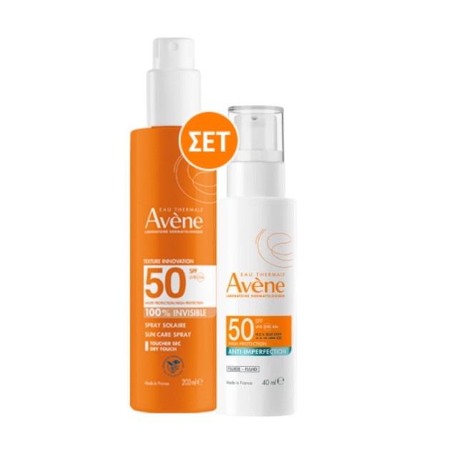 Avene SET Invisible Sun Care Spray SPF50+ 200ml & Anti-Imperfection Fluid SPF50 40ml