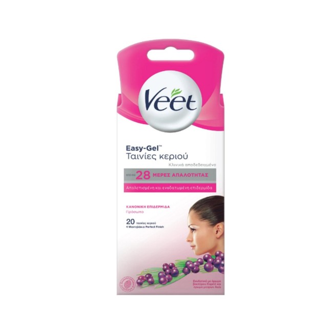 Veet Easy Gel Wax Strips Face 20psc (Ταινίες Αποτρίχωσης Προσώπου Κρύο Κερί 20τεμ)