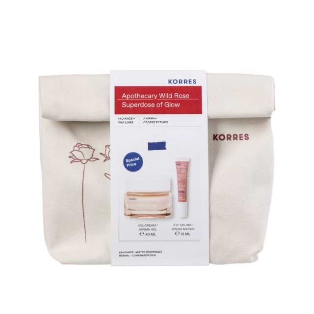 Korres Apothecary Wild Rose Superdose of Glow SET Day Brightening Gel-Cream 40ml & Bright-Eyed Cushion Cream 15ml