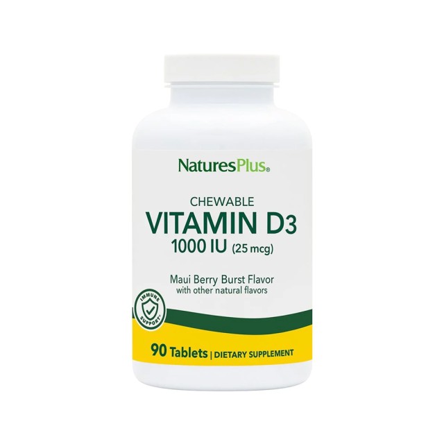 Natures Plus Adults Chewable Vitamin D3 1000iu 90tab (Οστά - Δόντια - Ανοσοποιητικό)