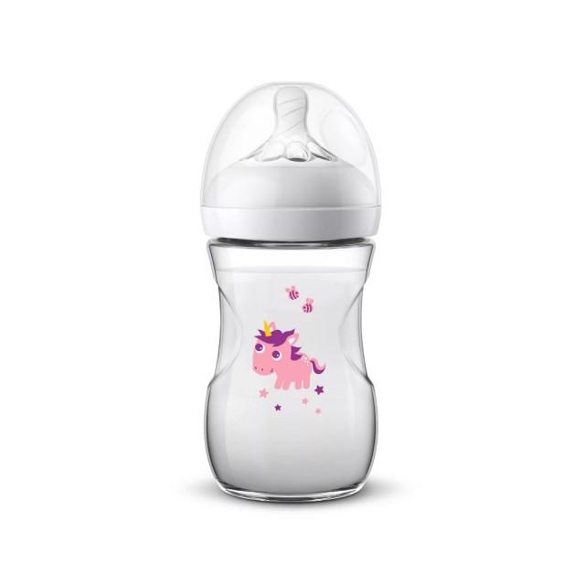 Avent Natural Baby Bottle SCF070/25 1m+ 260ml (Mπιμπερό με Θηλή Αργής Ροής για Μωρά 1m+ με Σχέδιο Μονόκερο)