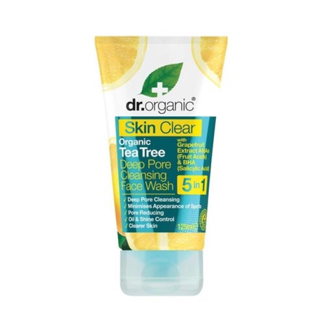 Dr Organic Tea Tree Deep Pore Cleansing Face Wash 5in1 125ml (Καθαριστικό Προσώπου για την Αντιμετώπιση του Λιπαρού Δέρματος) 