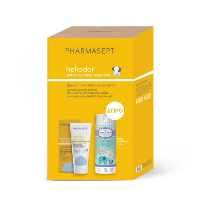 Pharmasept Heliodor Babys Summer Essentials SET Sun Cream SPF50 50ml & ΔΩΡΟ Mild Bath 250ml (ΣΕΤ με Βρεφική Αντηλιακή Κρέμα & ΔΩΡΟ Αφρόλουτρο)