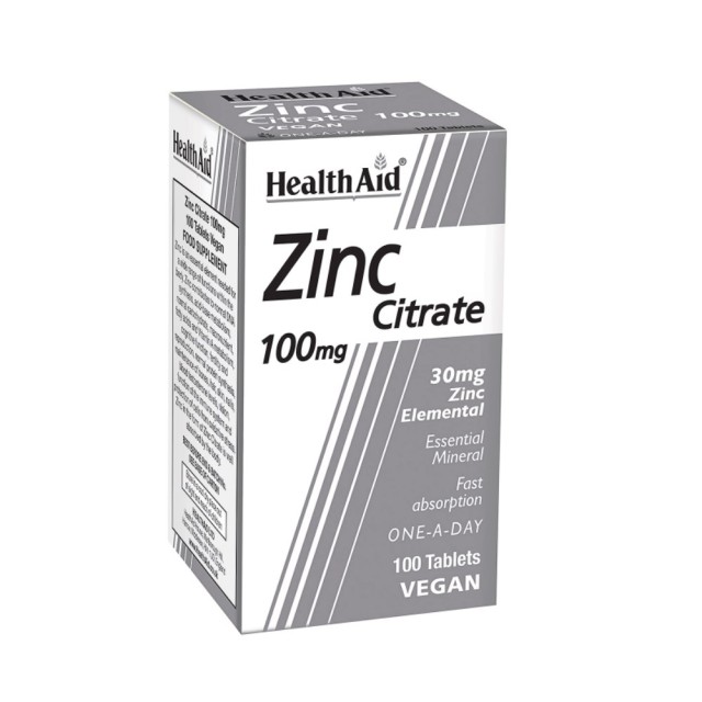 Health Aid Zinc Citrate 100mg 100tabs (Κιτρικός Ψευδάργυρος)