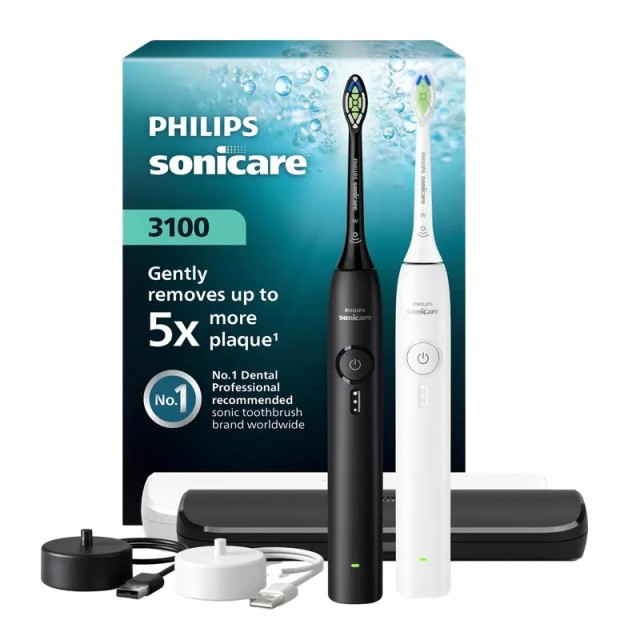 Philips Sonicare 3100 White & Black (ΣΕΤ με 2 Ηλεκτρικές Οδοντόβουρτσες Άσπρη & Μαύρη)