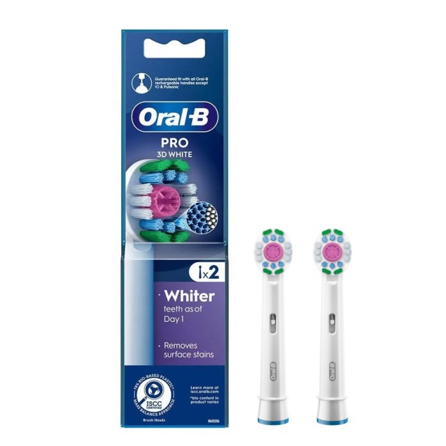 Oral B Pro 3D White Replacement Brush Heads 2τεμ (Ανταλλακτικές Κεφαλές Ηλεκτρικής Οδοντόβουρτσας για πιο Λευκά Δόντια)