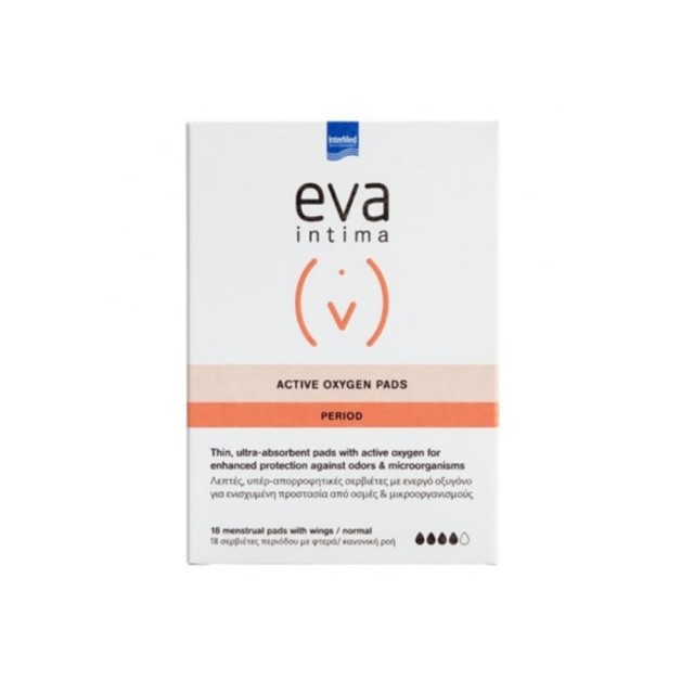 Intermed Eva Intima Period Active Oxygen Pads 18τεμ (Λεπτές & Υπερ-Απορροφητικές Σερβιέτες με Ενεργό Οξυγόνο)