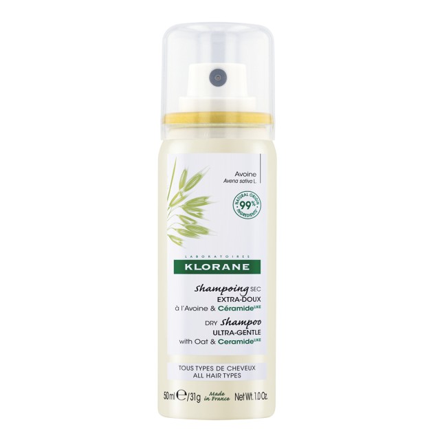 Klorane Avoine Dry Shampoo With Oat Milk & Ceramide 50ml (Ξηρό Σαμπουάν με Βρώμη & Κεραμίδια για Όλους τους Τύπους Μαλλιών)