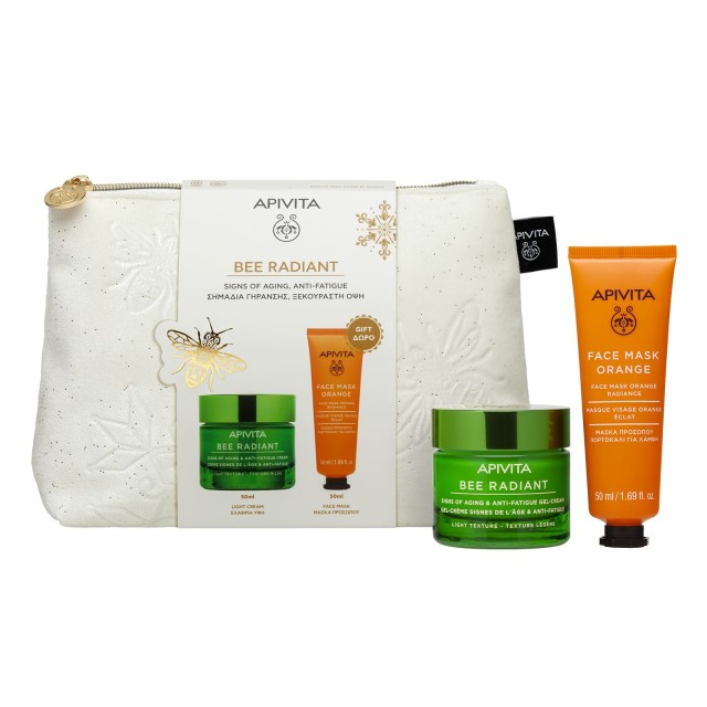 Apivita SET Bee Radiant Signs of Aging & Anti-Fatigue Light Texture (ΣΕΤ με Κρέμα Προσώπου Ελαφριάς Υφής για Σημάδια Γήρανσης & Ξεκούραστη Όψη & ΔΩΡΟ Μάσκα Προσώπου Πορτοκάλι)