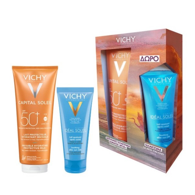 Vichy SET Capital Soleil Capital Soleil Invisible Hydrating Protective Milk SPF50+ 300ml & ΔΩΡΟ Soothing After Sun Milk 100ml (ΣΕΤ με Αντηλιακό Γαλάκτωμα Προσώπου & Σώματος & ΔΩΡΟ Γαλάκτωμα για Μετά τον Ήλιο)