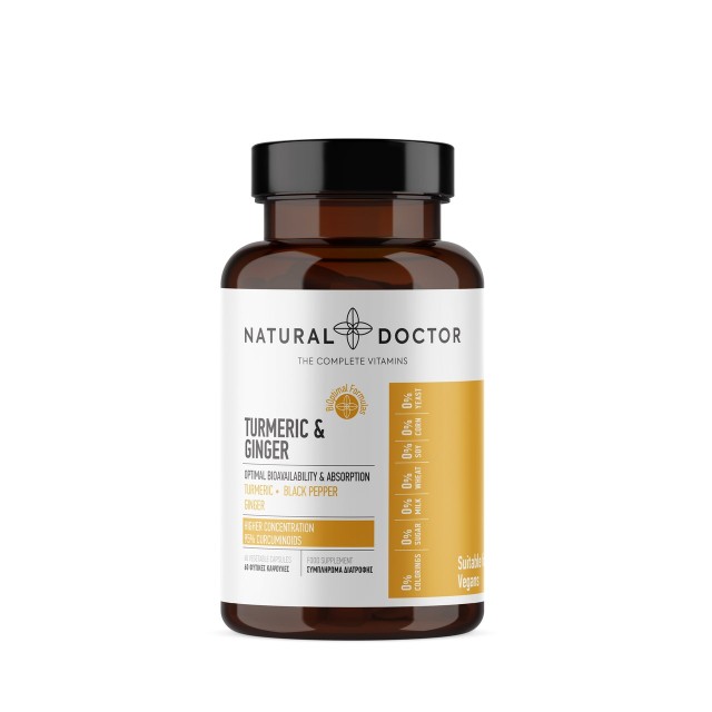 Natural Doctor Turmeric & Ginger 60caps (Συμπλήρωμα Διατροφής με Κουρκουμίνη, Τζίντζερ & Μαύρο Πιπέρι με Αντιφλεγμονώδεις & Αντιοξειδωτικές Ιδιότητες)