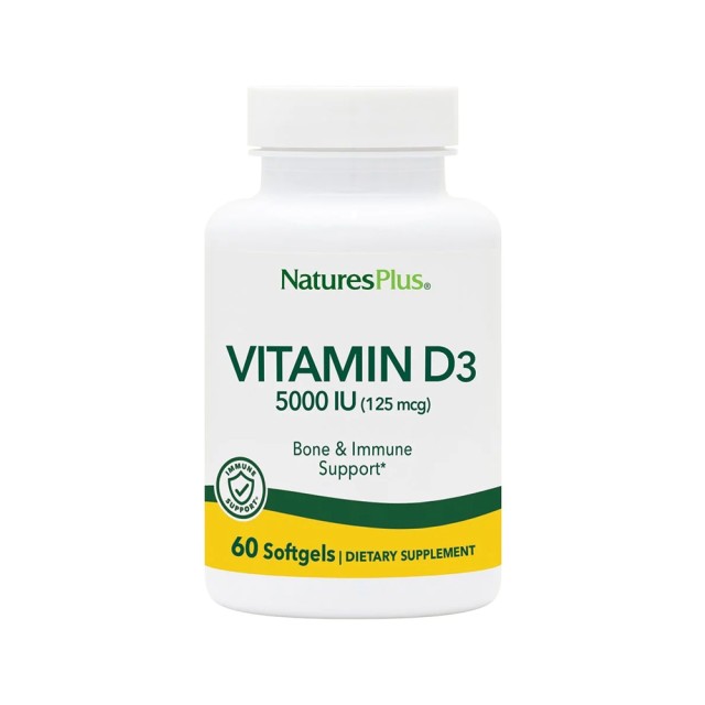 Natures Plus Vitamin D-3 5000iu 60softgels (Οστά - Δόντια - Aνοσοποιητικό)