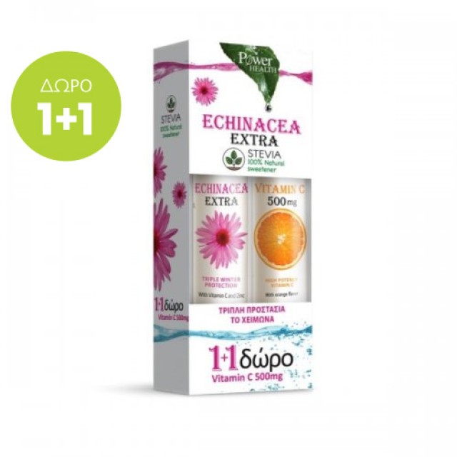 Power Health Promo Echinacea Extra 24 Αναβράζοντα Δισκία Με Στέβια & Δώρο Vitamin C 500mg 20tabs (Ανοσοποιητικό - Κρυολόγημα)