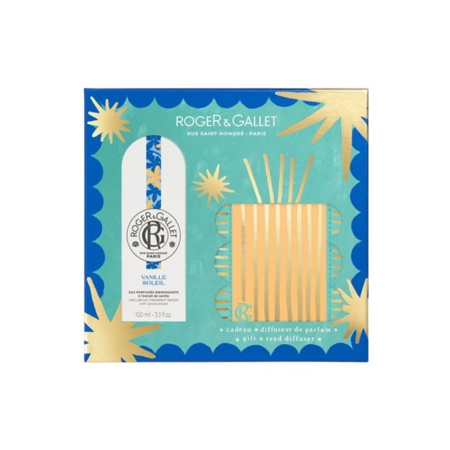 Roger & Gallet SET Vanille Soleil Wellbeing Fragrant Water 100ml & ΔΩΡΟ Perfumed Diffuser 30ml (ΣΕΤ με Άρωμα & ΔΩΡΟ Αρωματικό Χώρου Γιασεμί – Βανίλια – Ylang-Ylang)