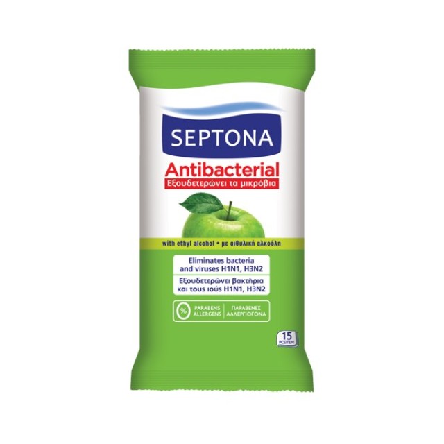 Septona Antibacterial Hand Wipes Green Apple 15pcs