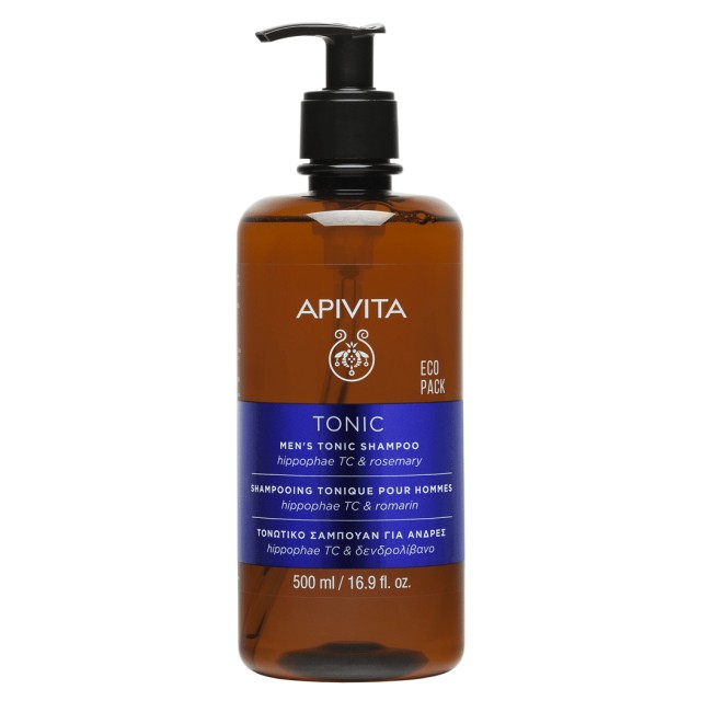 Apivita Mens Tonic Shampoo Eco Pack 500ml (Τονωτικό Σαμπουάν για Άνδρες για την Τριχόπτωση με Ιπποφαές & Δεντρολίβανο)