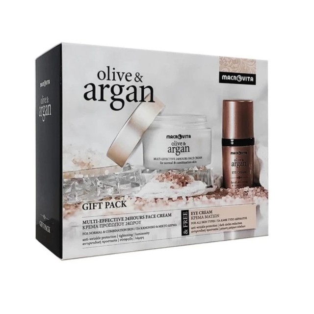 Macrovita Olive & Argan SET Multi-Effective Cream 24Hours 50ml & ΔΩΡΟ Multi-Effective Eye Cream 15ml (ΣΕΤ με 24ωρη Κρέμα Προσώπου για Κανονική/Μικτή Επιδερμίδα & ΔΩΡΟ Κρέμα Ματιών)