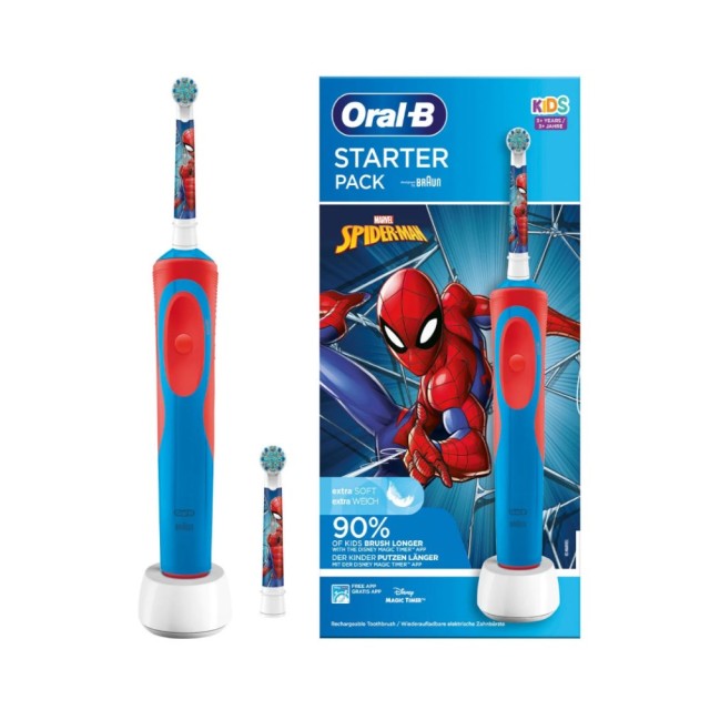 Oral B Starter Pack Kids Spiderman Extra Soft  (Παιδική Ηλεκτρική Οδοντόβουρτσα για Παιδιά 3 Ετών+) 