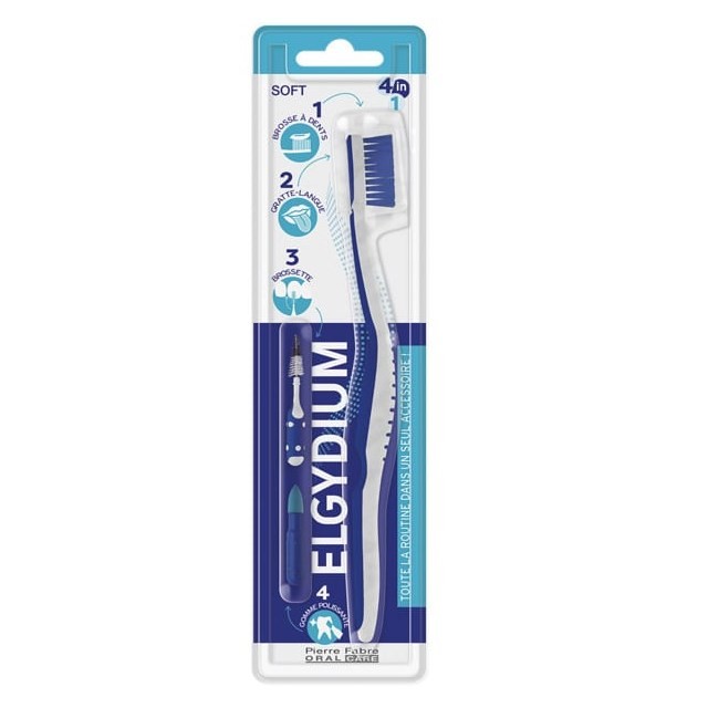 Elgydium 4in1 Toothbrush Soft (Οδοντόβουρτσα για την Καταπολέμηση της Οδοντικής Πλάκας - Μαλακή)