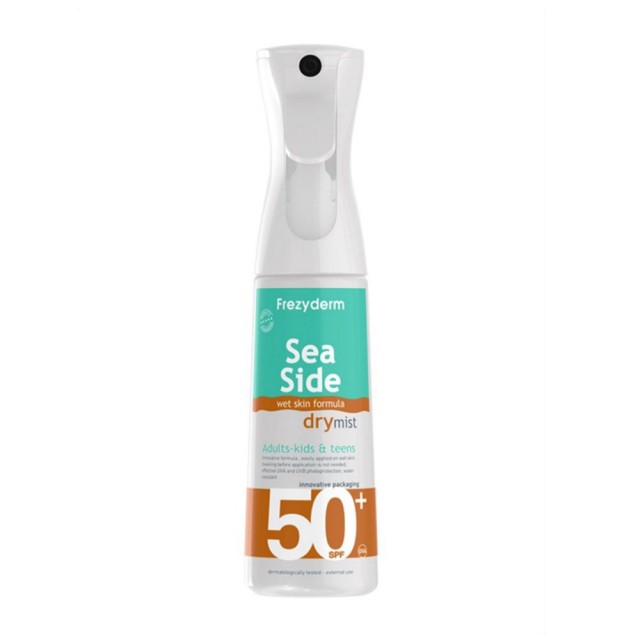Frezyderm Sun Care Sea Side Dry Mist SPF50+ 300ml (Αντηλιακό Spray για Εφαρμογή και σε Βρεγμένο Δέρμα για Όλη την Οικογένεια)