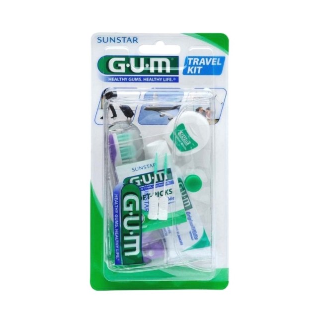 Gum Travel Kit 156 (Πρακτικό Σετ Ταξιδιού με Οδοντόβουρτσα, Οδοντόκρεμα, Οδοντικό Νήμα & Μεσοδόντια Βουρτσάκια)