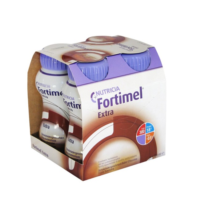 Nutricia Fortimel Extra Chocolate 4x200ml (Υπερπρωτεϊνικό, Υπερθερμιδικό Πόσιμο Θρεπτικό Σκεύασμα με Γεύση Σοκολάτα)