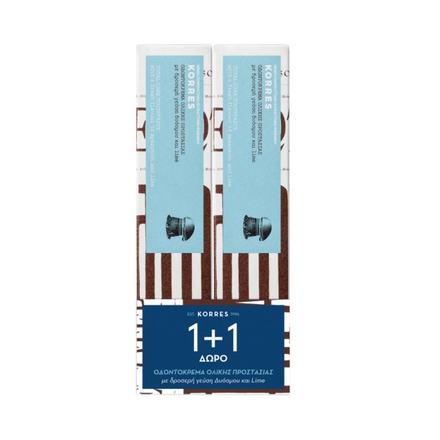 Korres Spearmint Lime Total Care Toothpaste 2x75ml (Οδοντόκρεμα Ολικής Προστασίας Συμβατή με Ομοιοπαθητική 1+1 ΔΩΡΟ)
