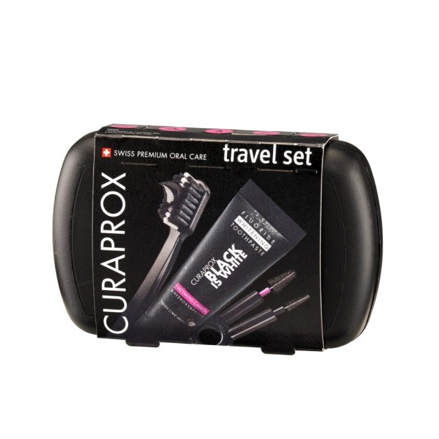 Curaprox Black is White Travel Set (Σετ Ταξιδίου Στοματικής Φροντίδας με Οδοντόβουρτσα, Οδοντόκρεμα 