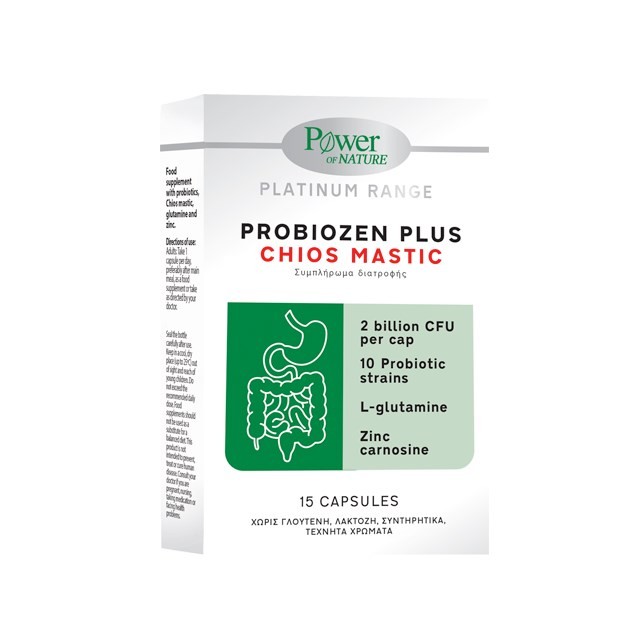 Power Health Platinum Probiozen Plus Chios Mastic 15caps (Συμπλήρωμα Διατροφής με Μαστίχα Χίου, Προβιοτικά, Γλουταμίνη & Ψευδάργυρο)