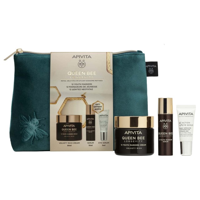 Apivita SET Queen Bee Longevity Velvety Routine 12 Youth Markers Rich Texture