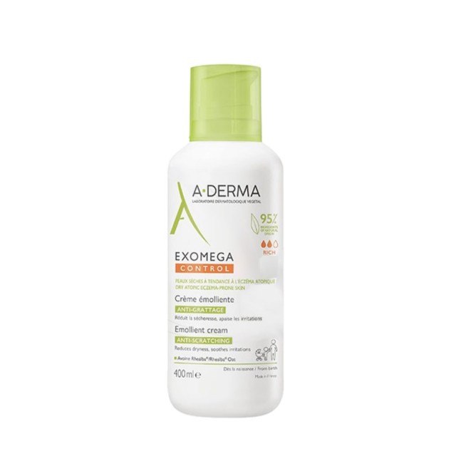 A Derma Exomega Control Emollient Cream 400ml (Μαλακτική Κρέμα για το Ατοπικό & Πολύ Ξηρό Δέρμα)
