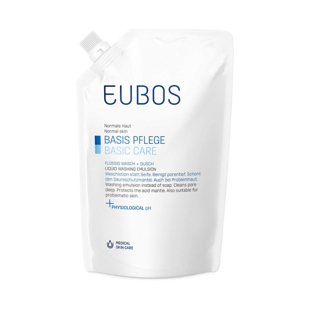 Eubos Basic Care Liquid Washing Emulsion Blue Refill 400ml (Ανταλλακτικό Υγρό Καθαρισμού Προσώπου & Σώματος Χωρίς Άρωμα)