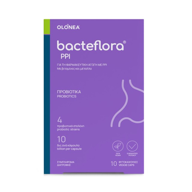 OLONEA Bacteflora PPI 10caps (Συμπλήρωμα Διατροφής με Συνδυασμό Προβιοτικών, Βιταμινών & Μετάλλων)