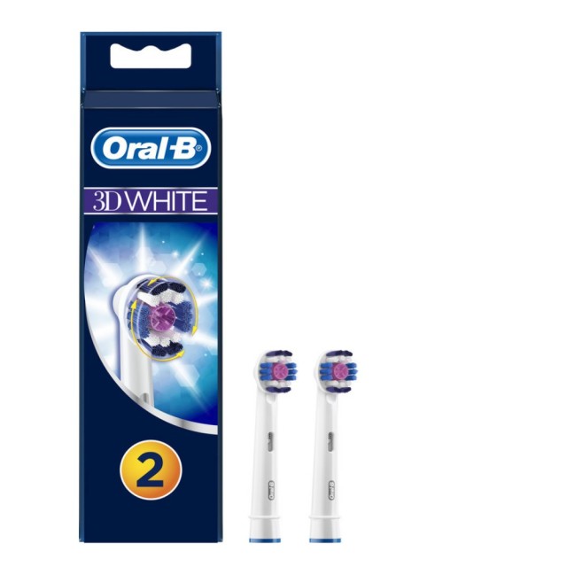 Oral B 3D White Replacement Brush Heads 2τεμ (Ανταλλακτικές Κεφαλές για Ηλεκτρική Οδοντόβουρτσα για Γυάλισμα & Λεύκανση των Δοντιών)