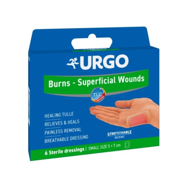 Urgo Burns Superficial Wounds Dressings 5x7cm 6τεμ (Αποστειρωμένα Επιθέματα για Επιφανειακές Πληγές/Εγκάυματα)