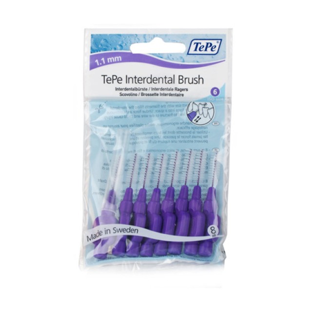 TePe Interdental Brushes 1.1mm 8τεμ (Μεσοδόντια Βουρτσάκια Μωβ - Μέγεθος 6)