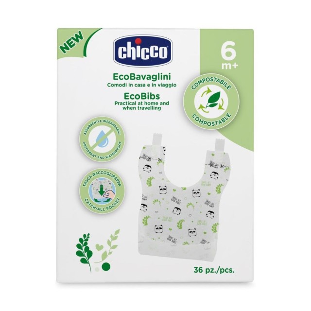 Chicco Disposable Bibs 10399-00 36τεμ (Τραχηλιές Μίας Χρήσης Βιοδιασπώμενες 6μ+)