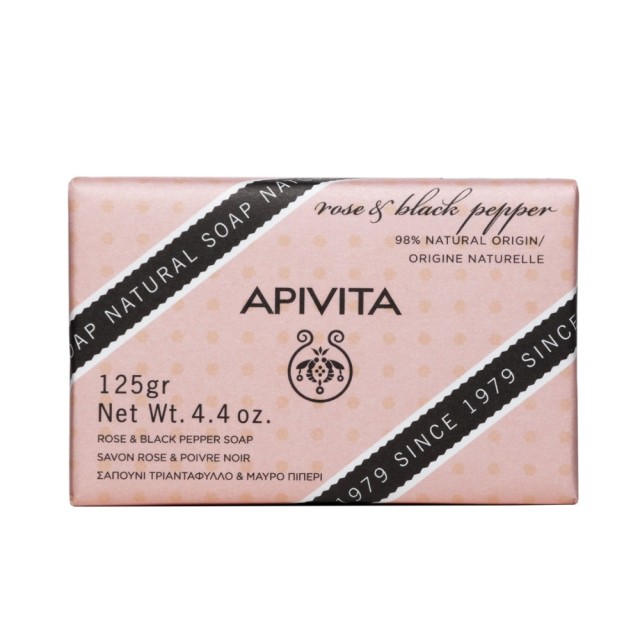 Apivita Natural Soap with Rose & Black Pepper 125g (Σαπούνι με Τριαντάφυλλο & Μαύρο Πιπέρι)