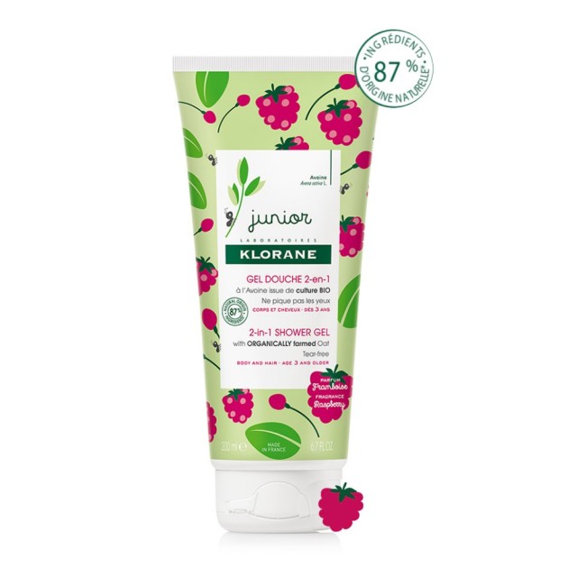 Klorane Junior 2-in-1 Shower Gel Rasberry 200ml (Παιδικό Αφρόλουτρο 2σε1 με Άρωμα Βατόμουρο)