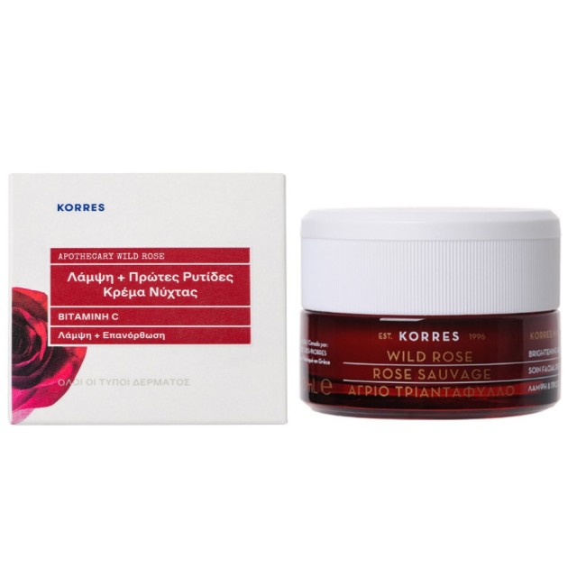 Korres Wild Rose Brightening & First Wrinkles Night Cream 40ml (Επανορθωτική Κρέμα Νύχτας για Λάμψη & Πρώτες Ρυτίδες)