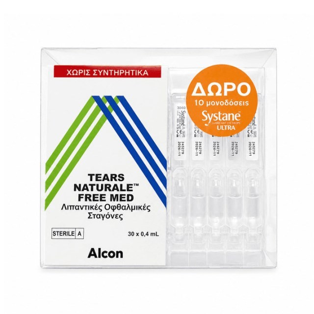 Tears Naturale Free 30x0,4ml & ΔΩΡΟ Systane Ultra UD Monodose 30x0,7ml (ΣΕΤ με Οφθαλμολογικές Σταγόνες για Ερεθισμένα Μάτια & Ξηροφθαλμία & ΔΩΡΟ Λιπαντικές Οφθαλμικές Σταγόνες)