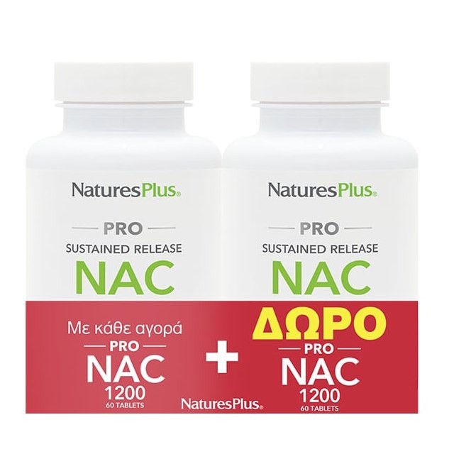 Natures Plus Pro NAC 1200mg Sustained Release 2x60tabs (Συμπλήρωμα Διατροφής με Αντιοξειδωτικές Ιδιότητες 1+1 ΔΩΡΟ)