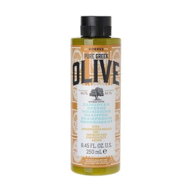 Korres Pure Greek Olive Σαμπουάν Θρέψης Με Εκχύλισμα Φύλλων Ελιάς 250ml (Ξηρά - Αφυδατωμένα Μαλλιά) 