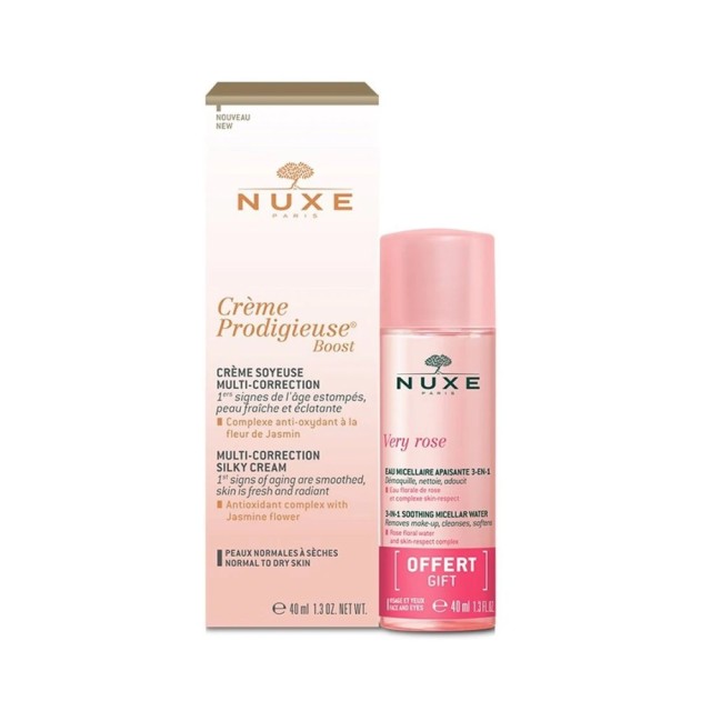 Nuxe Prodigieuse Boost Multi Correction Silky Cream 40ml & ΔΩΡΟ Very Rose 3-in-1 Soothing Micellar Water 40ml (ΣΕΤ με Μεταξένια Κρέμα Πολλαπλής Δράσης για Κανονική/Ξηρή Επιδερμίδα & ΔΩΡΟ 3-σε-1 Mικυλλιακό Nερό)