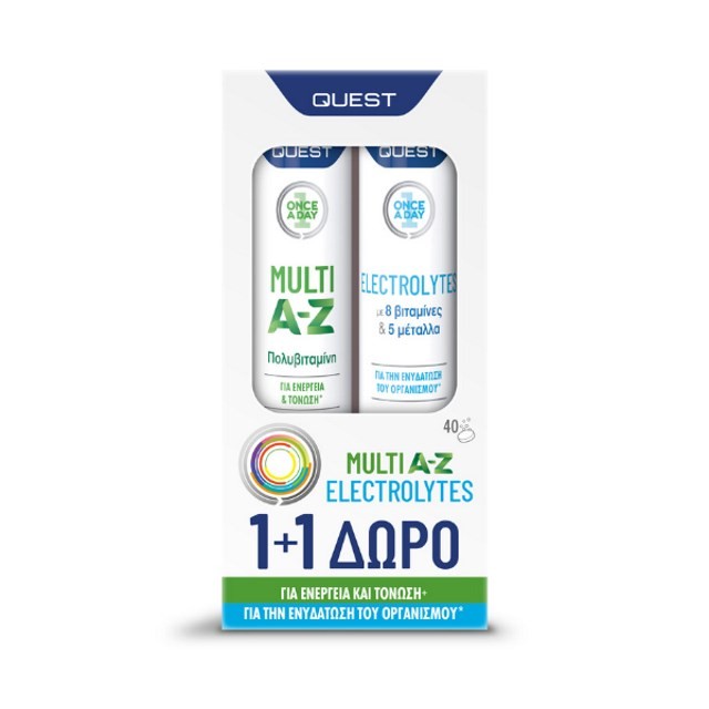 Quest SET Multi A-Z 20tabs & ΔΩΡΟ Electrolytes Lemon Lime 20tabs (ΣΕΤ Συμπληρωμάτων Διατροφής σε Αναβράζουσες Ταμπλέτες για Ενέργεια & Τόνωση & Ενυδάτωση του Οργανισμού)