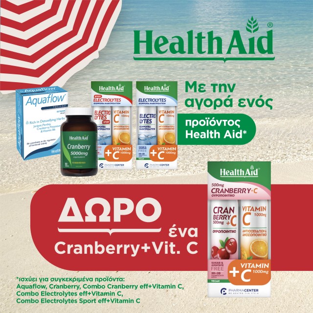 With the purchase of one HealthAid product, get a FREE Cranberry + Vitamin C